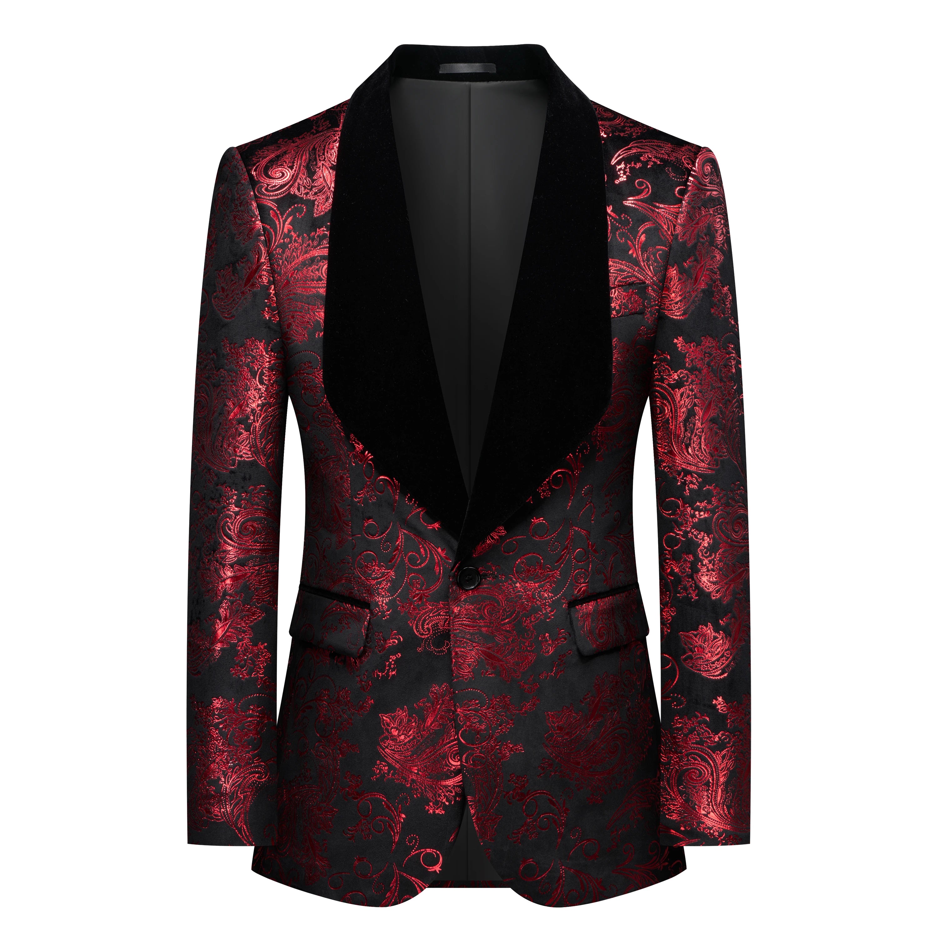 Vintage Men Suits 2 Pieces Set Tailor-Made Jacquard Jacket Blazer One Button Groom Customized Coat Black Pants