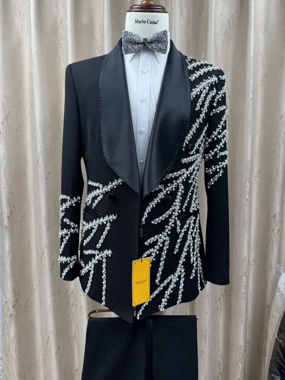 Luxury Men's Suit Pearls Rhinestone Shawl Lapel 2 Pieces Set Jacket Tailor-Made Blazer Double Breasted Customized Coat Pants