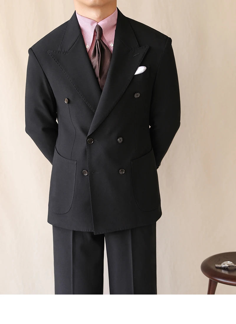 British Style Men Blazers Casual Business Double Breasted Casual Suit Jacket Wedding  Dress Coat Social Banquet Tuxedo Costume