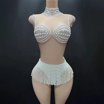 French Romantic Pearl Jumpsuit, Beach Resort, Hot Spring Swimsuit, Acrobatics Performance Suit, Girl Group Singing Suit