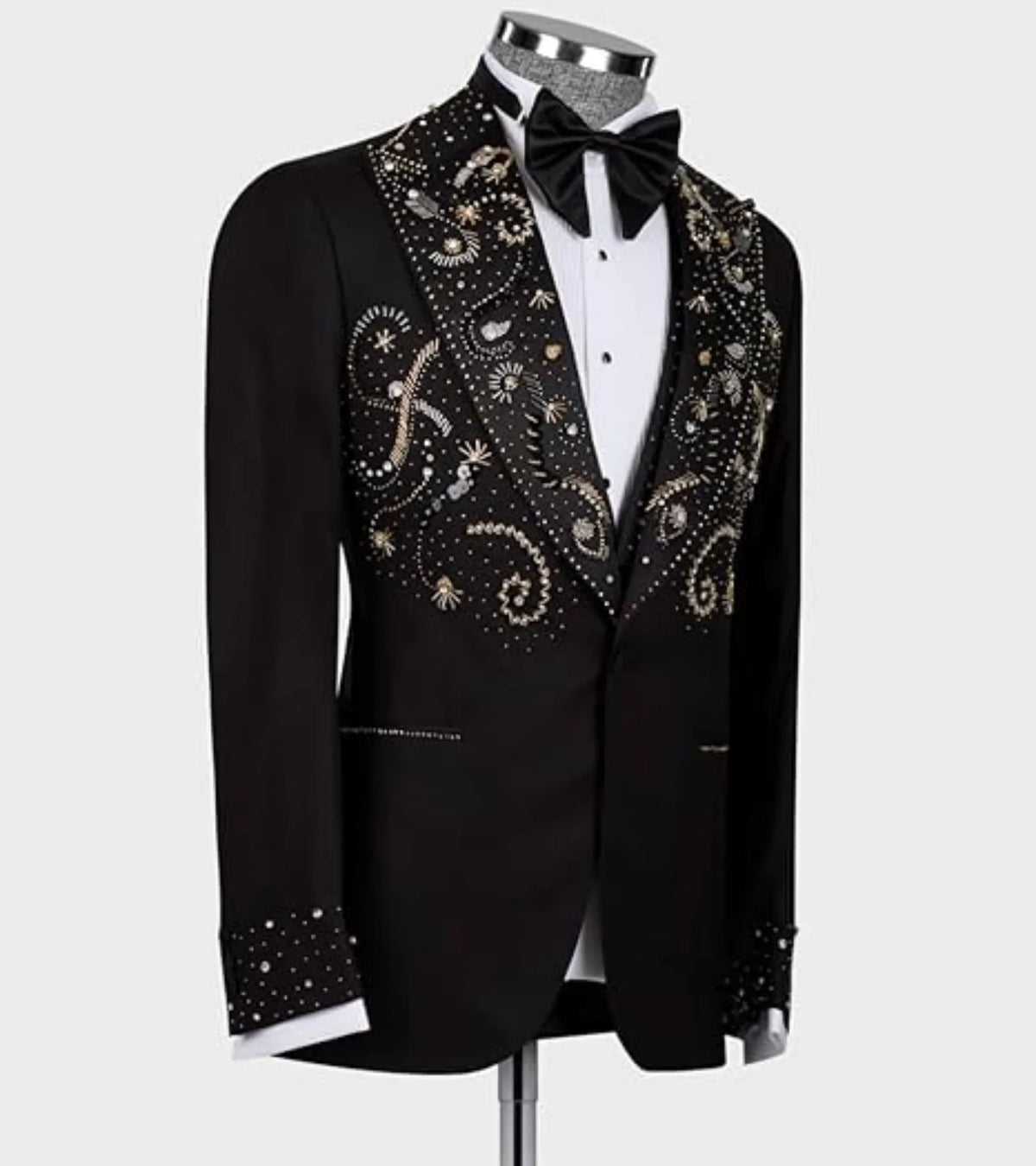 Luxury Gold Beads Men Suits Lapel Groom Best Men Party Tuxedos Custom Made 3 Pieces Sets Male Blazers Slim Fit Costumes Homme