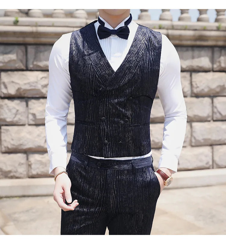 Men's Business Casual Suit Suit Three-piece Suit Small Western Fit Young Men's Wedding Dress