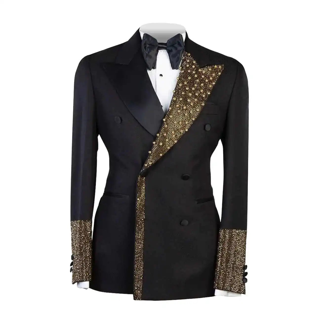 Vintage Beaded Wedding Suits for Groom Peaked Lapel Tuxedos Double Breasted 2 Pcs Jacket with Pants Customized