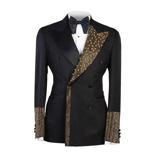 Vintage Beaded Wedding Suits for Groom Peaked Lapel Tuxedos Double Breasted 2 Pcs Jacket with Pants Customized