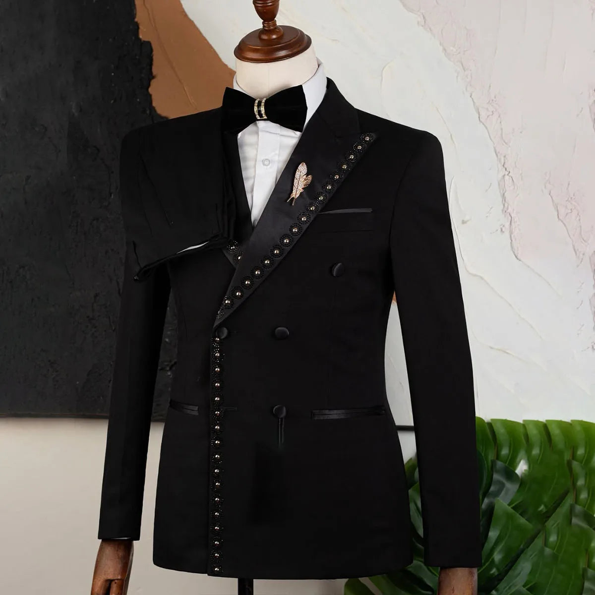 Customized Shiny Metal Embellished Men Suits 2 Pieces Sets Peaked Lapel Groom Tuxedos Wedding Blazers Outfit Slim