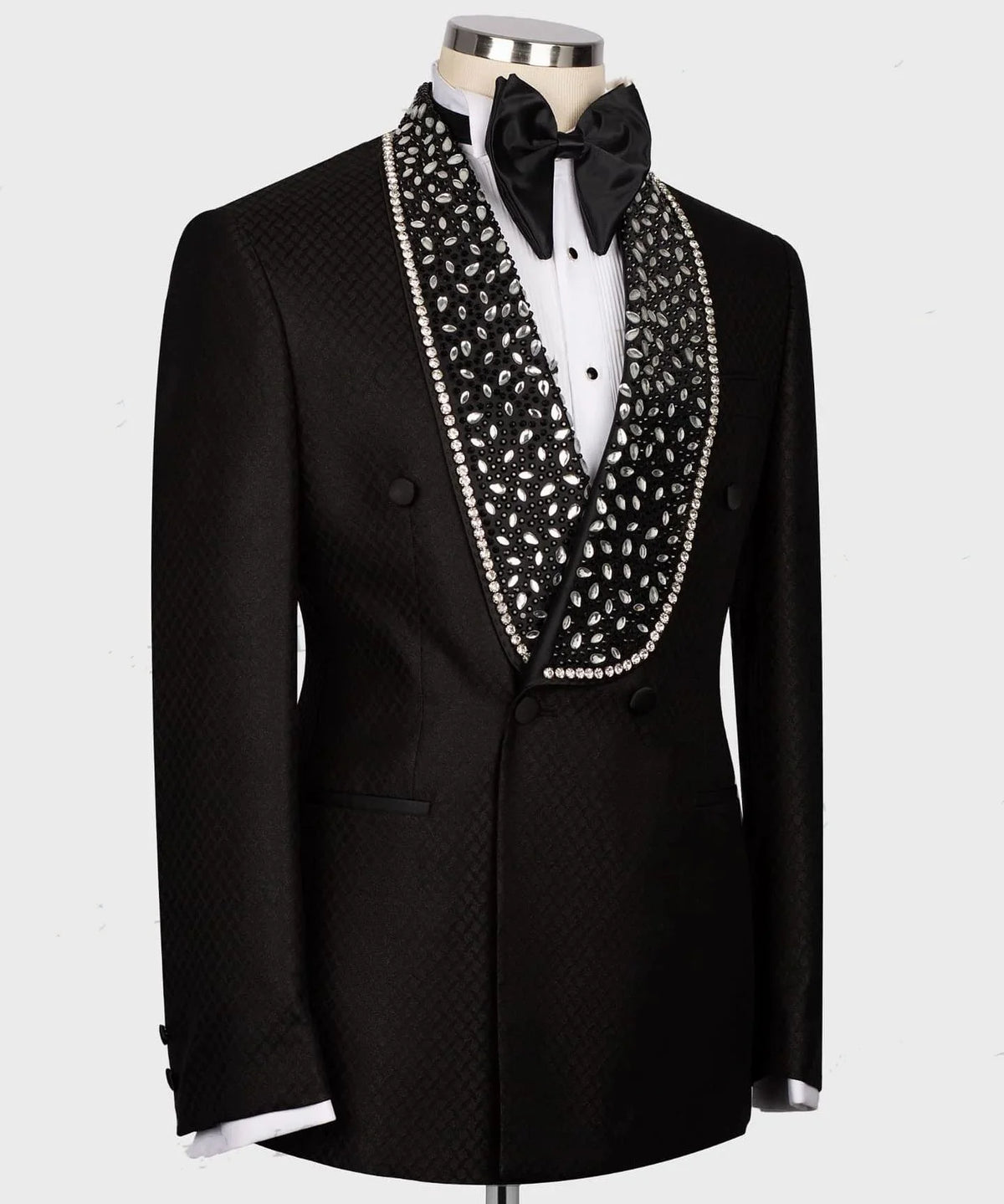 Vintage Men's Suit Rhinestone Shawl Lapel Blazer One Pieces Set Coat with Belt Beaded Prom Formal Occasion Customized Jacket