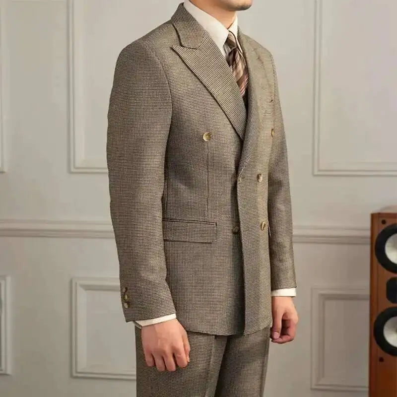 Luxury Business Suits for Men British Gentleman Double Breasted Formal Casual Dress Suits 2 Pieces Elegant Slim Costume Homme