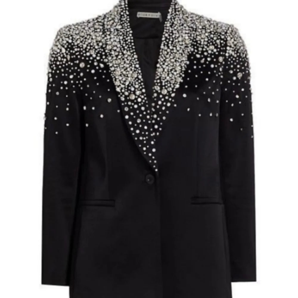 Stylish Wedding Tuxedos Beaded Crystal Shawl Lapel 1 Pcs Men Jacket Classic One Button Evening Party Prom Blazers Customized