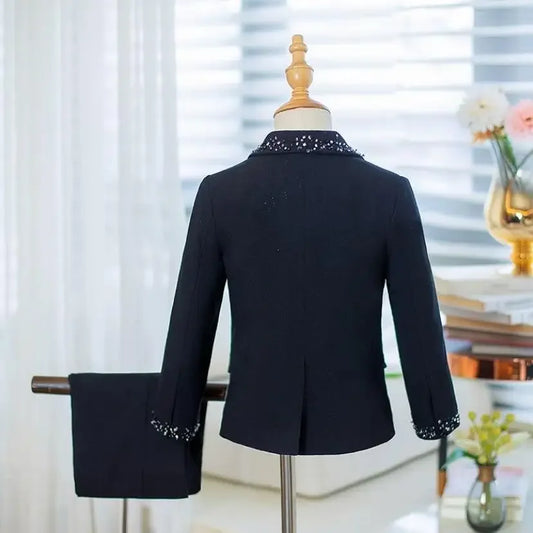 High-End Children's Suit Set Beads Boys' Gown Runway Show Flower Girl Suit Host Piano Performance Blazers