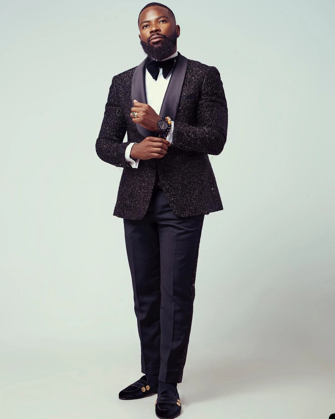 Costume Homme Tailor-Made 2 Pieces Shiny Sequins Single Breasted Blazer Pants Customized Prom Performance Fashion