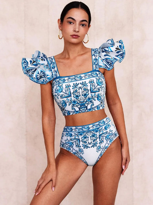Ruffle Shoulder Bikini Set Women Two-Piece Swimsuit Trend New Sexy Women`s Bathing Bodice Beach Suit Biquini Female Clothes