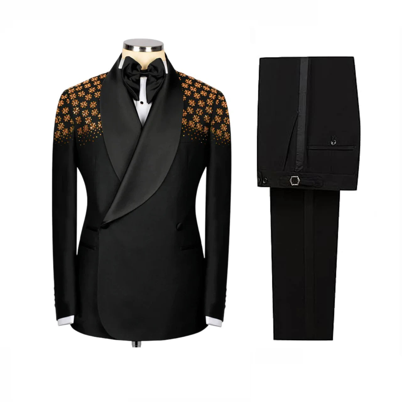 Fashion Men's Suits 2 Pieces Crystals Double Breasted Satin Wedding Prom Blazer Tuxedo Custom Made Costume Homme