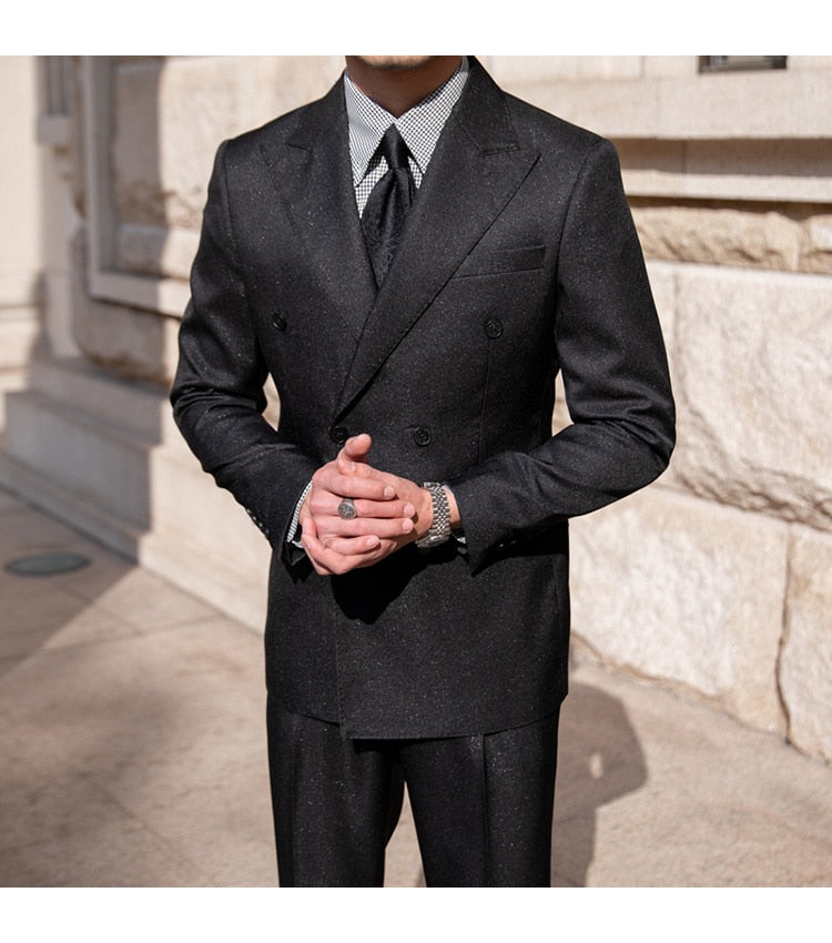 Trajes formales casuales de doble botonadura, 2 piezas, trajes de negocios sencillos de lujo para hombre, traje ajustado de color liso para hombre 
