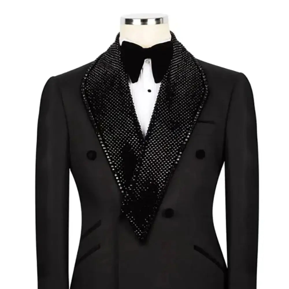 Handsome Wedding Tuxedos 2 Piece Set Jacket Pants Men Suit Shawl Lapel Double Breasted Groom Evening Business Blazers Customized