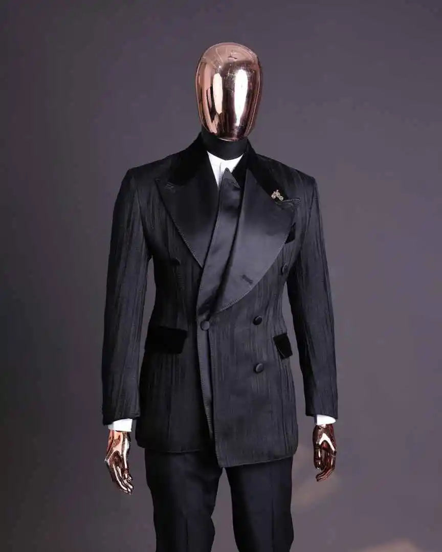 Designer 2 Pcs Wedding Suits for Groom Peaked Lapel Tuxedos Double Breasted Jacket with Pants Party Prom Customized