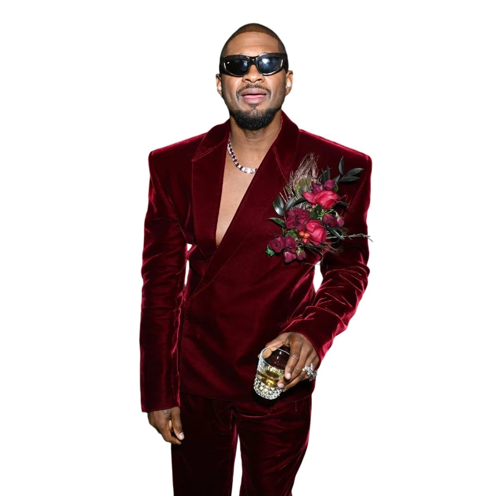 Retro Men Suits Velvet Jacket 2 Pieces Set Tailor-Made Blazer One Button Ball Evening Prom Party Customized Coat Pants