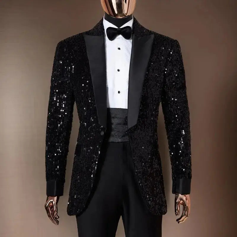 Elegante esmoquin con lentejuelas para hombre, conjunto de blazer premium de 2 piezas para bodas, fiestas y eventos formales.
