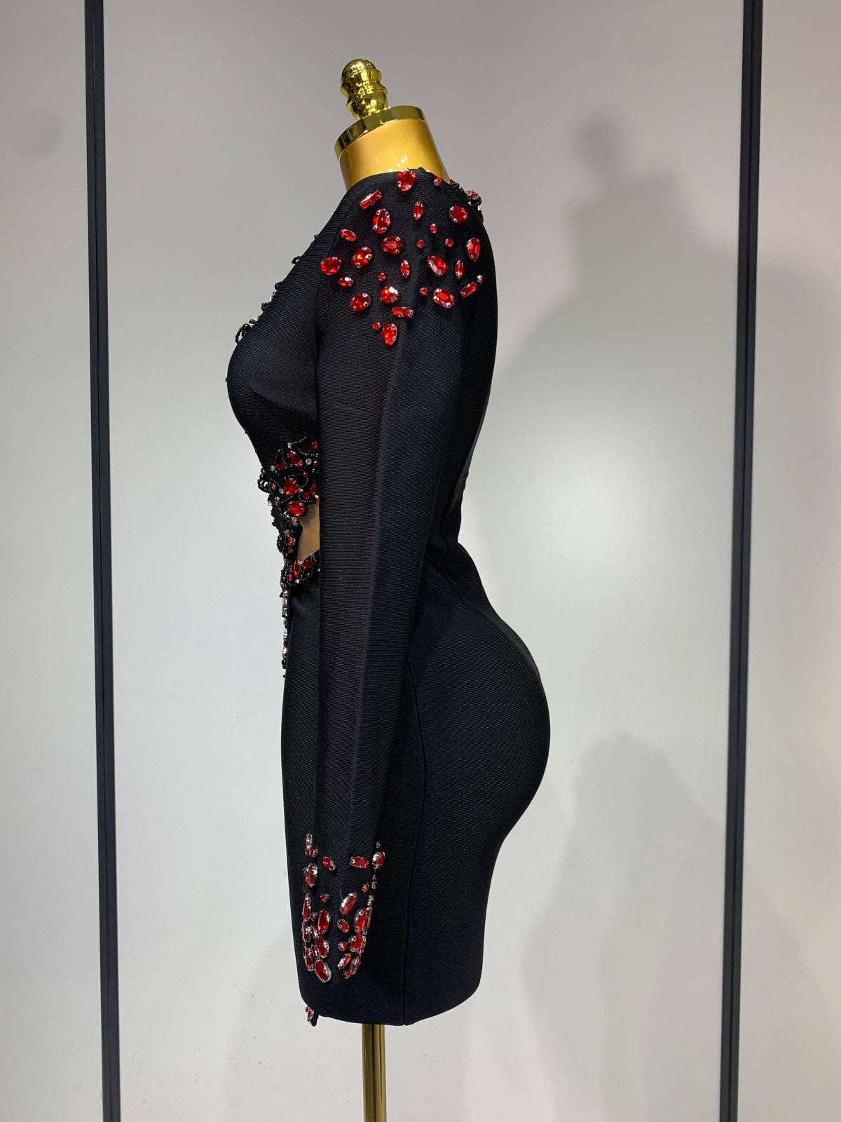 Luxury Birthday Women Celebrity Sexy Long Sleeve V Neck Rhinestone Black Bandage Dress Elegant Evening Club Party Dresses