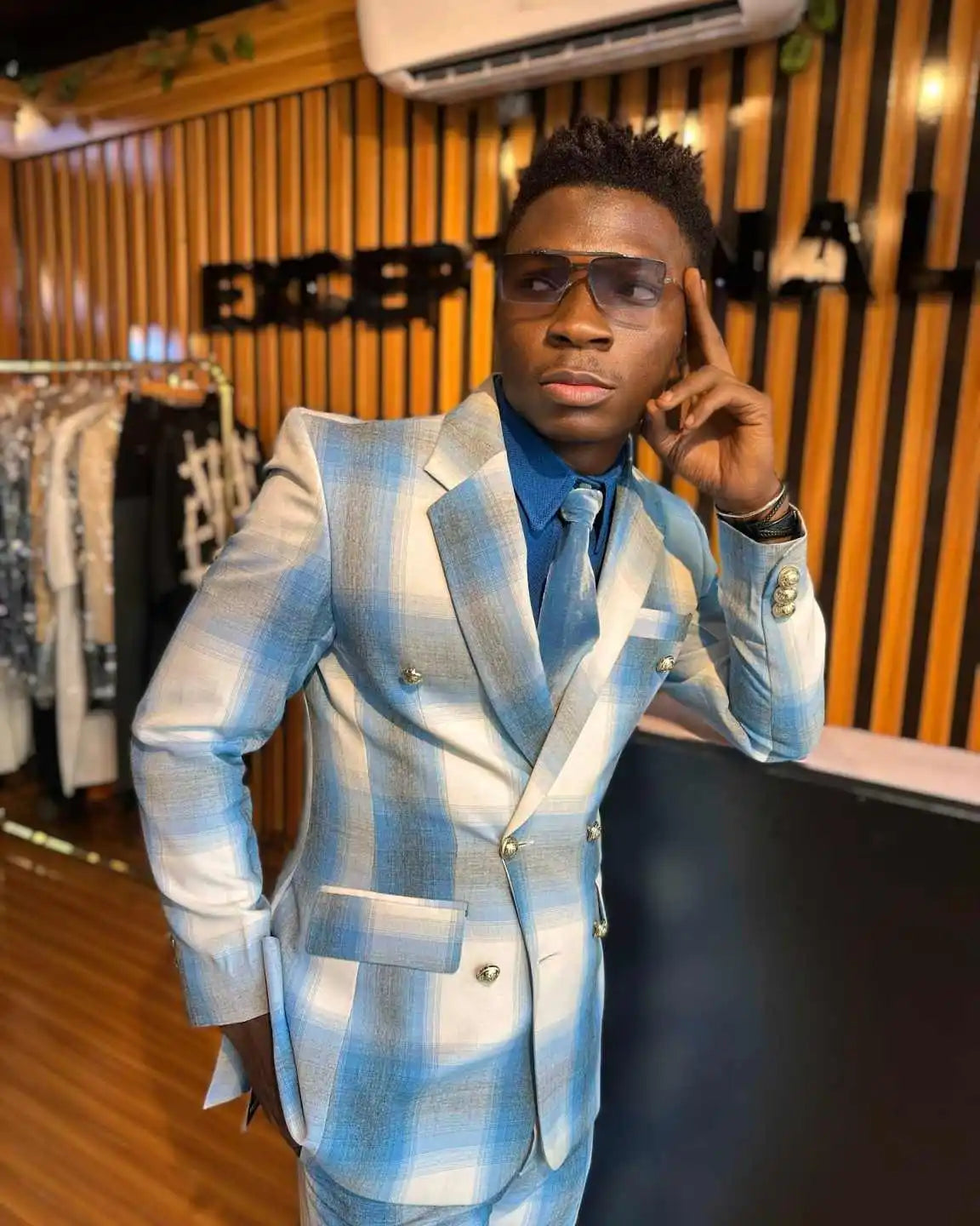 Plaid Classic Wedding Suits for Groom Notched Lapel Double Breasted Tuxedos Evening Party Prom 2 Pcs Jacket Pants Customized