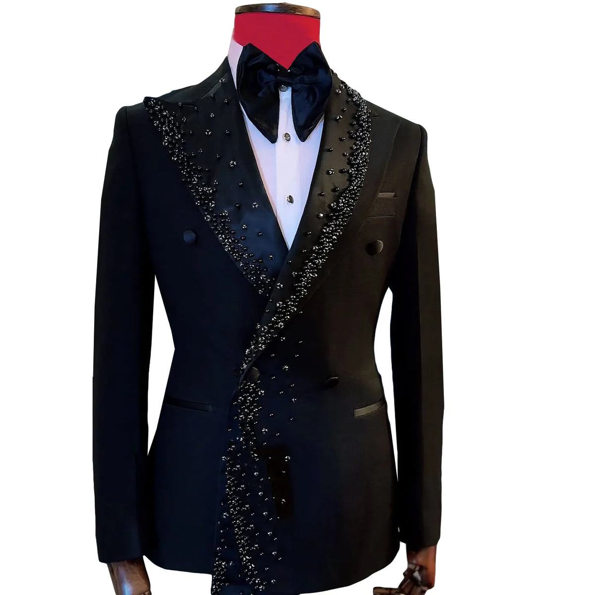 Elegant Men's Suit Peaked Shawl Lapel Tailor-Made 1 Piece Jacket Beading Pearls Blazer Double Breasted Customized Only Coat