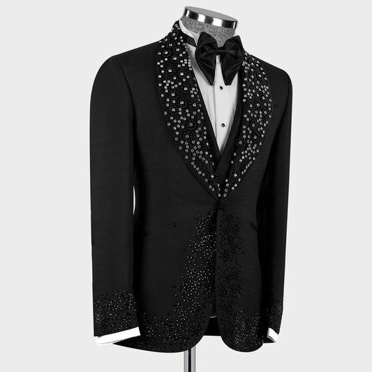 Customized Luxury 2 Pieces Sets Men Suits Slim Fit Diamond Wedding Groom Tuxedos Shiny Male Prom Blazers Trajes Para Hombre