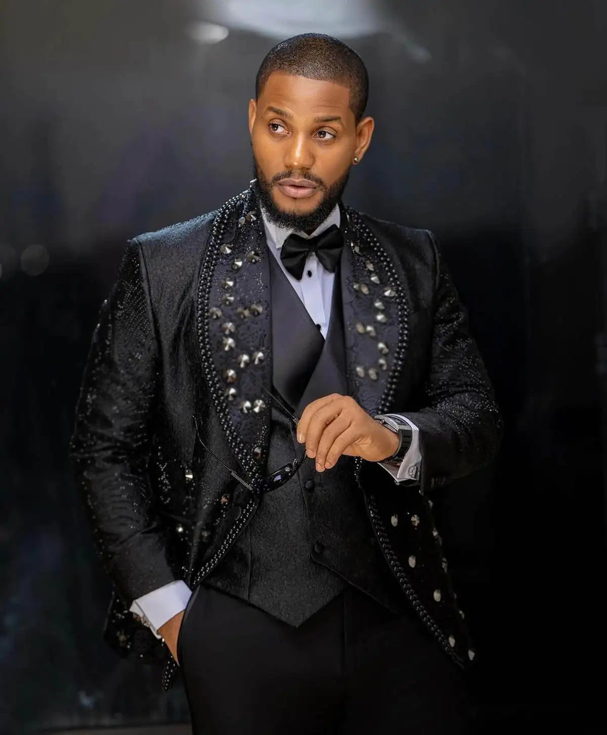 Beads Mens Wedding Tuxedos Shawl Lapel Slim Fit Groom Formal Tailored Party Birthday Wear 3 Pieces