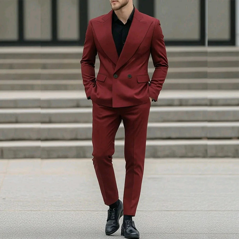 Costumes pour hommes sur mesure élégants à double boutonnage, coupe ajustée, vêtements pour hommes, bal, fête, mariage, 2 pièces, veste, pantalon, ensemble blazer