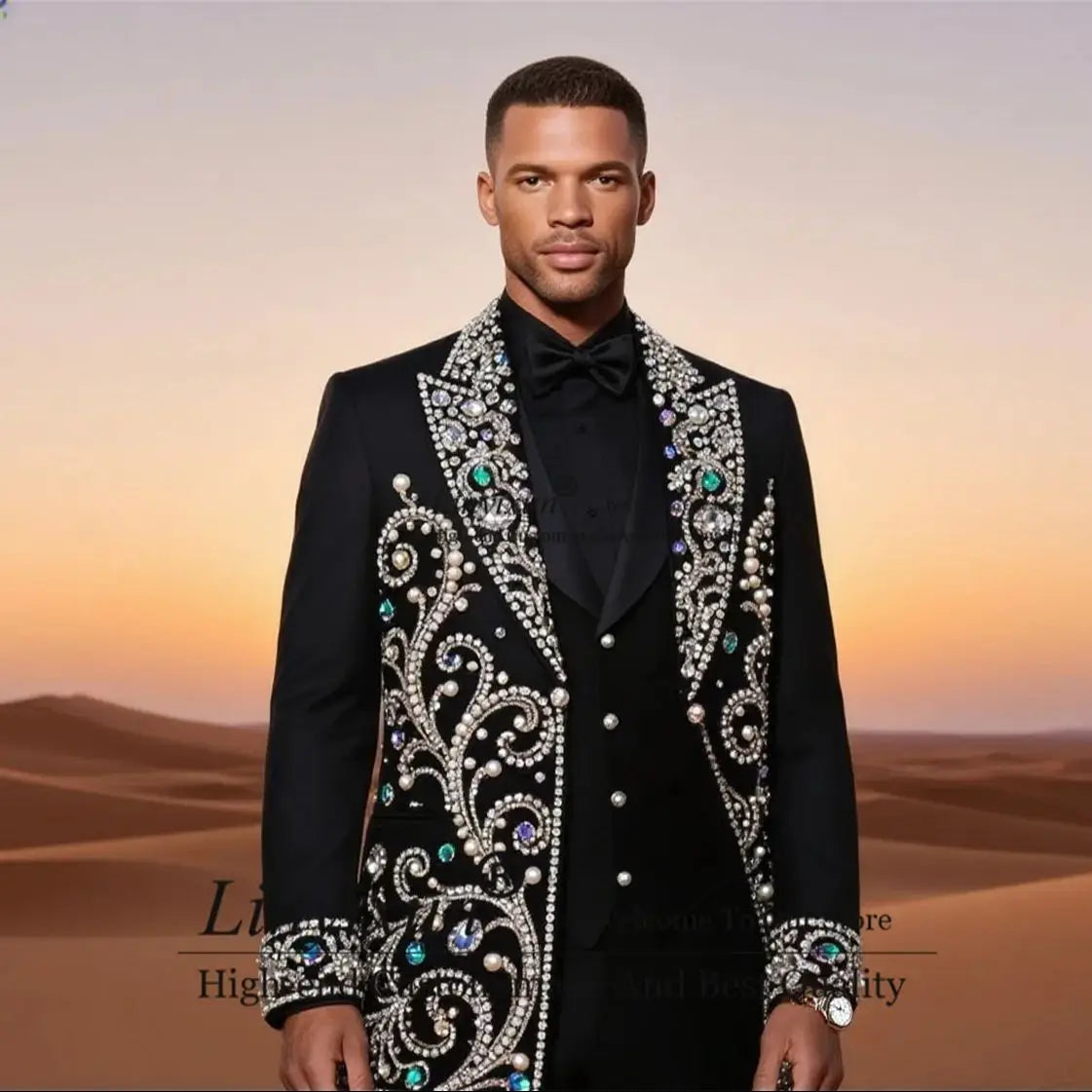High End Diamond Rhinestone Men Suits 3 Piece Sets Party Blazer Customized Slim Fit Costume Homme Luxury Formal Groom Tuxedos