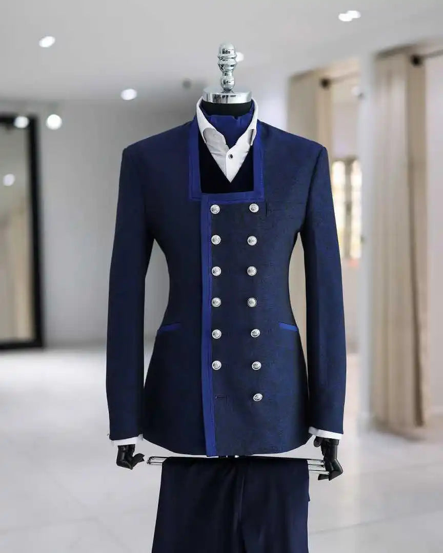 Designer Jacquard Wedding Suits for Groom Double Breasted Tuxedos 2 Pcs Jacket Pants Evening Party Prom Customized