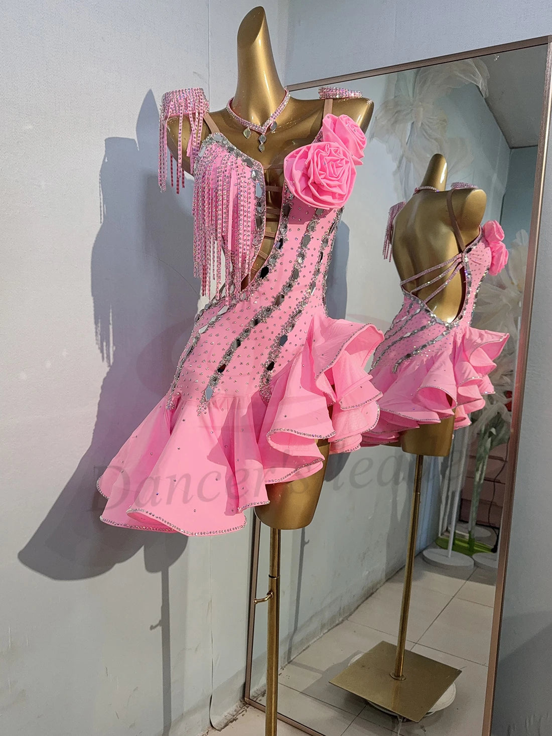 Latin Dance Costume, Rhinestone, High-end Customized Hollow Out Dress for Adults and Children, Samba High Flash Dress