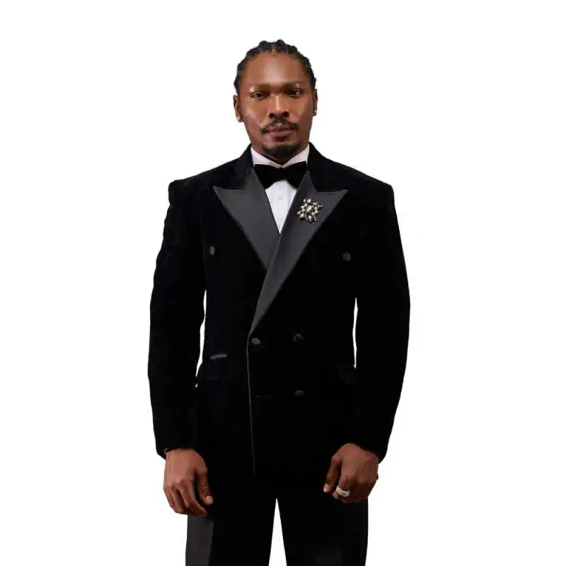 Classic Wedding Tuxedos 2 Pcs Jacket Pants Velvet Men Suit Casual Peaked Lapel Double Breasted Evening Groom Party Customized