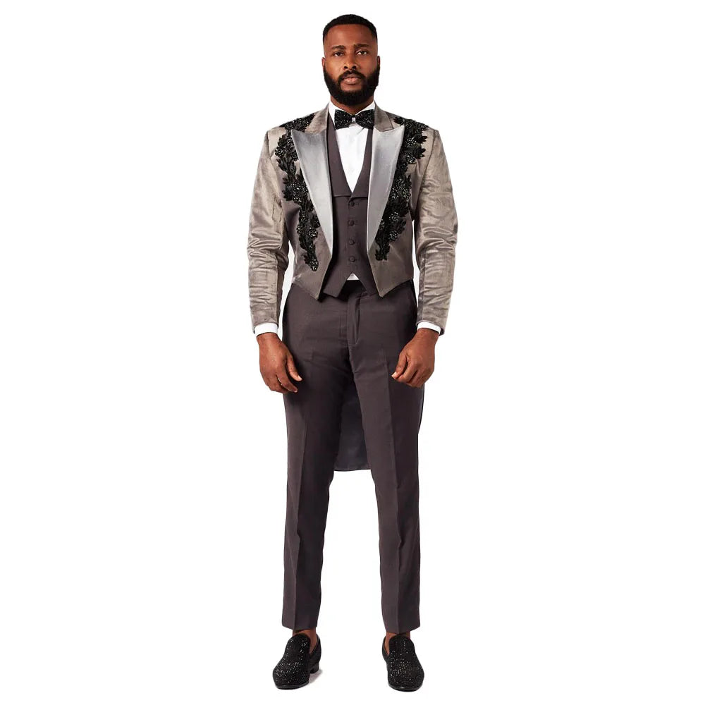 Retro Men Suits Appliques Peaked Lapel Beading Tailor-Made 3 Pieces Set Jacket One Button Blazer Customized Coat Vest Pants
