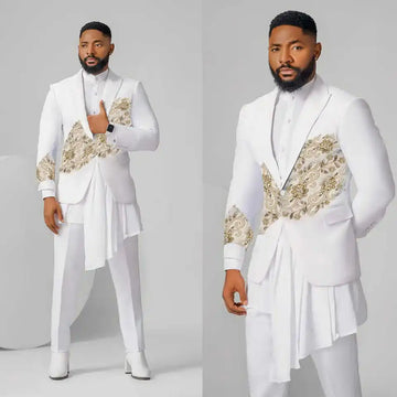 Gorgeous Wedding Tuxedos Appliques Beaded Men Suit Peaked Lapel 2 Piece Set Jacket Pants Groom Business Blazers Customized