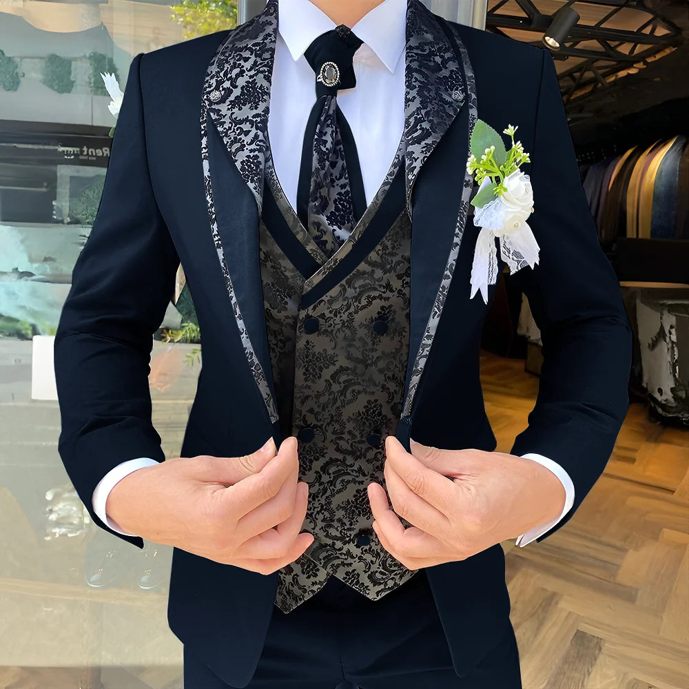 Traje de 3 piezas para hombre, elegante esmoquin para boda, chaqueta, pantalón y chaleco, blazer formal personalizado.