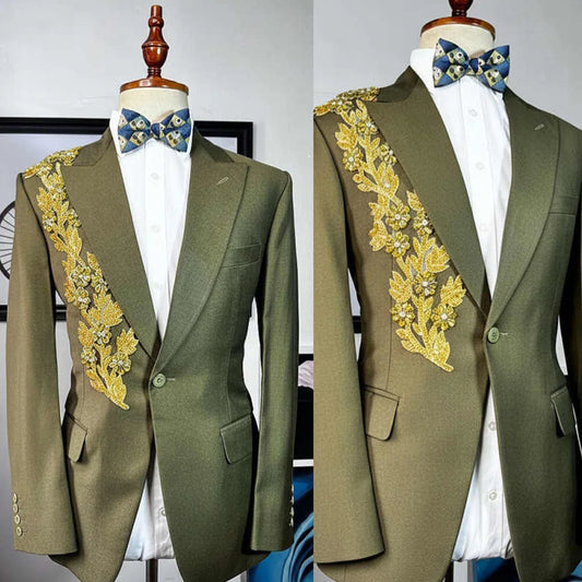Luxury Metal Embellished Men Suits Diamond 2 Pieces Sets Male Party Prom Blazers Groom Tuxedos Slim Ropa Hombre Customized
