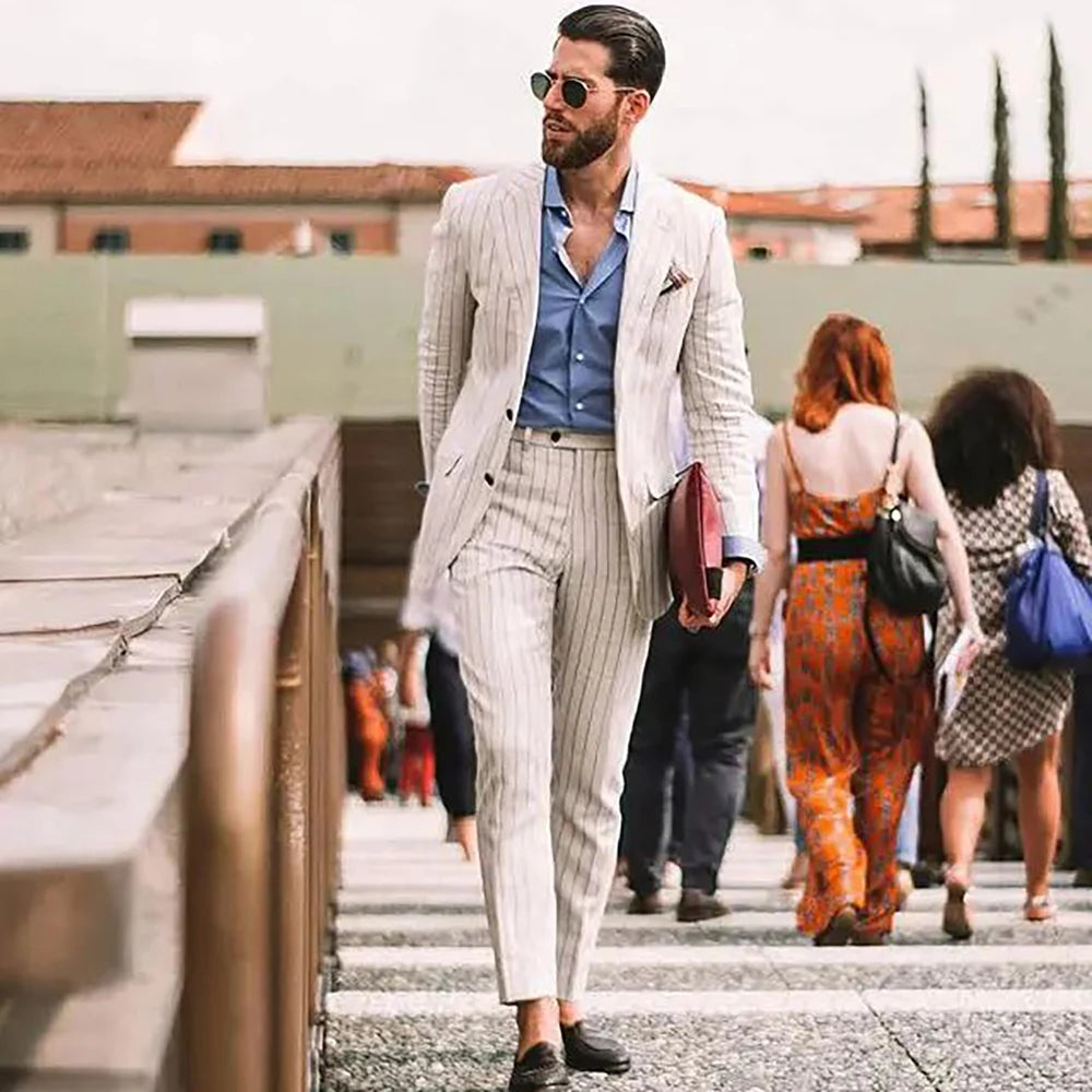 Costume à rayures pour homme, ensemble de soirée formelle, de mariage, de bal, de bal, blazer (veste + pantalon)