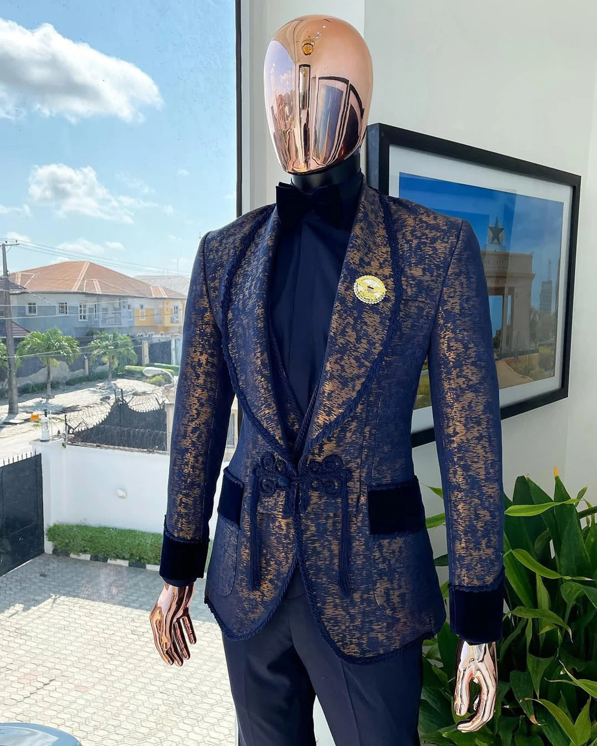 Unique Men Suits Tailor-Made One Piece Shawl Lapel Jacket Jacquard Only Blazer One Button Evening Party Customized Coat