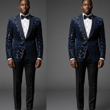 Simple Men's Suit Grid Jacquard Tailor-Made 2 Pieces Set Jacket Sequins Blazer One Button Groom Customized Coat Pants