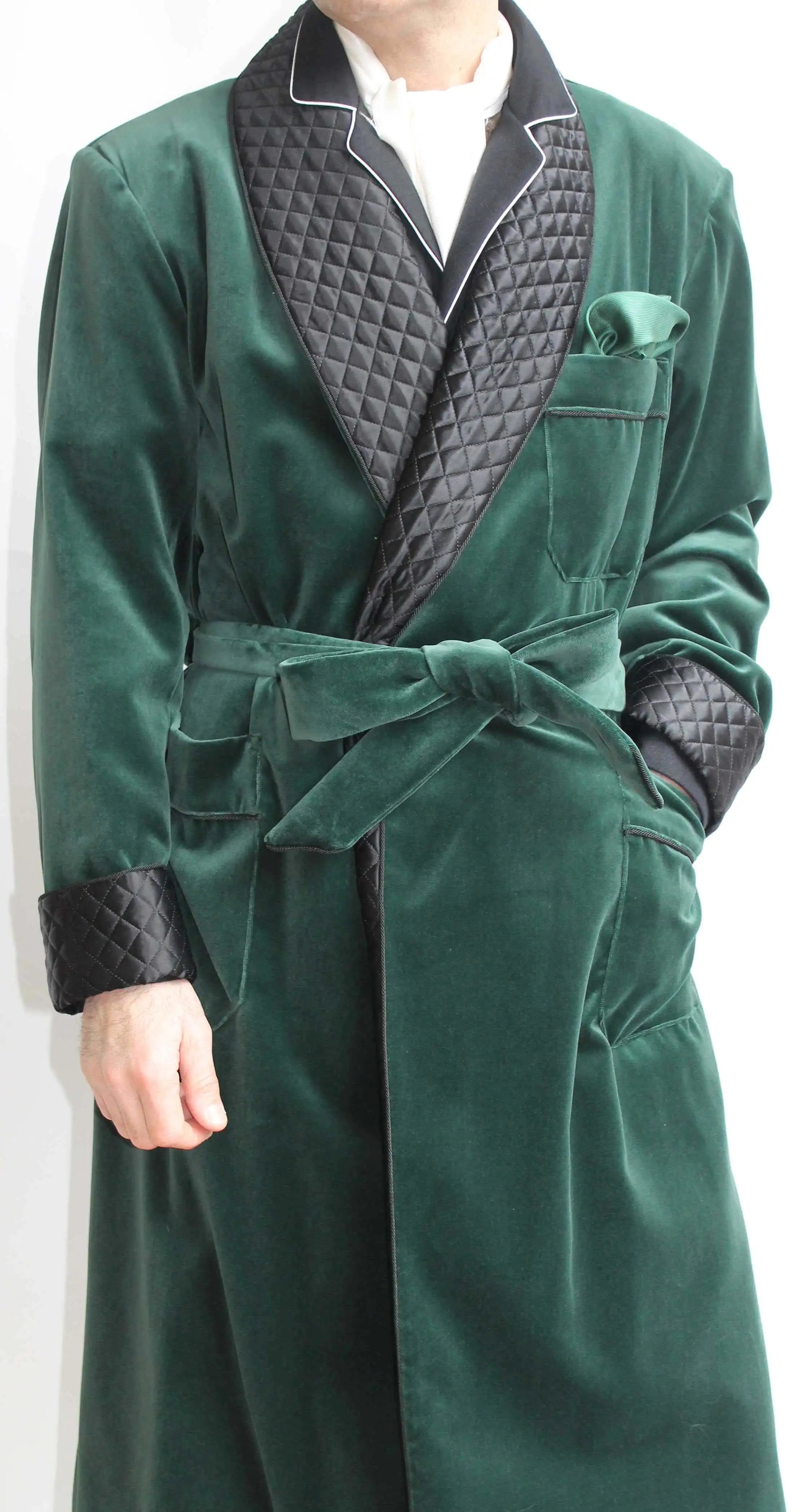Vintage Men Velvet Smoking Suits Jacket Robe Shawl Lapel with Belt Tuxedo Blazer Jackets Custom Made