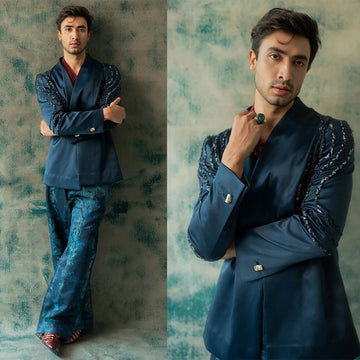 Unique Men Suits Shawl Lapel Tailor-Made One Piece Jacket Beads Rhinestone Groom Blazer Evening Party Customized Coat