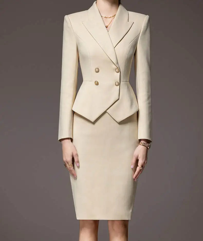 Business Women's Suit Long Sleeves Peak Lapel Lady Set for Wedding Prom Slim Fit 2 Pcs Jacket Skirt Customized