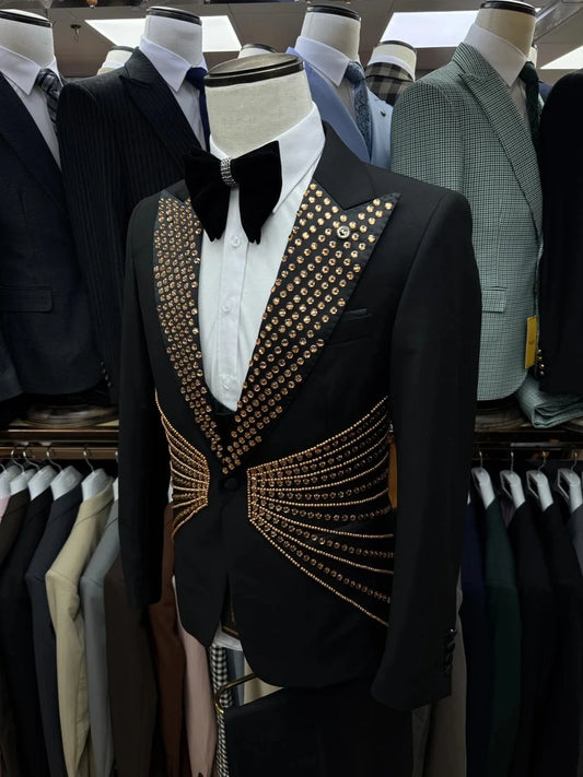 Men's Wedding Suit Sparkly Peaked Lapel Blazer Rhinestone Pearls 2 Pieces Set Coat Prom Formal Occasion Customized Jacket Pants