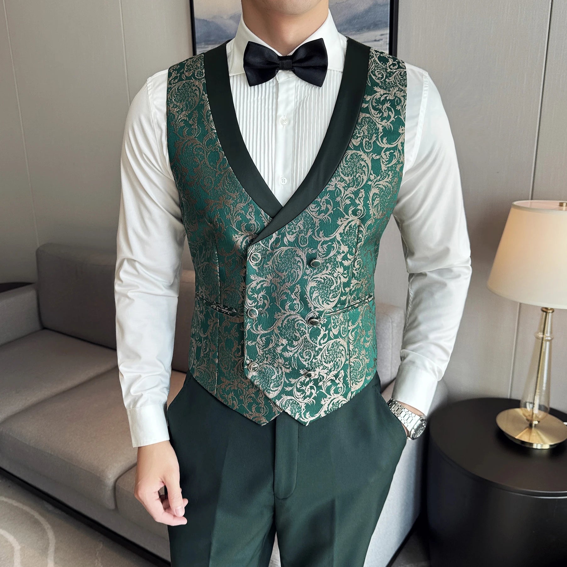 Men's British Style Business Casual Three-Piece Suit Vest Trousers High-Density Jacquard Wedding Dress