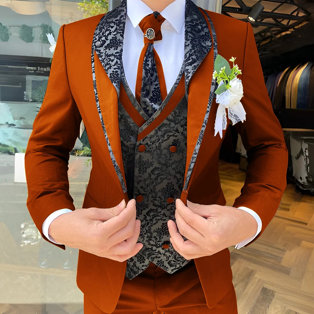 Traje de 3 piezas para hombre, elegante esmoquin para boda, chaqueta, pantalón y chaleco, blazer formal personalizado.