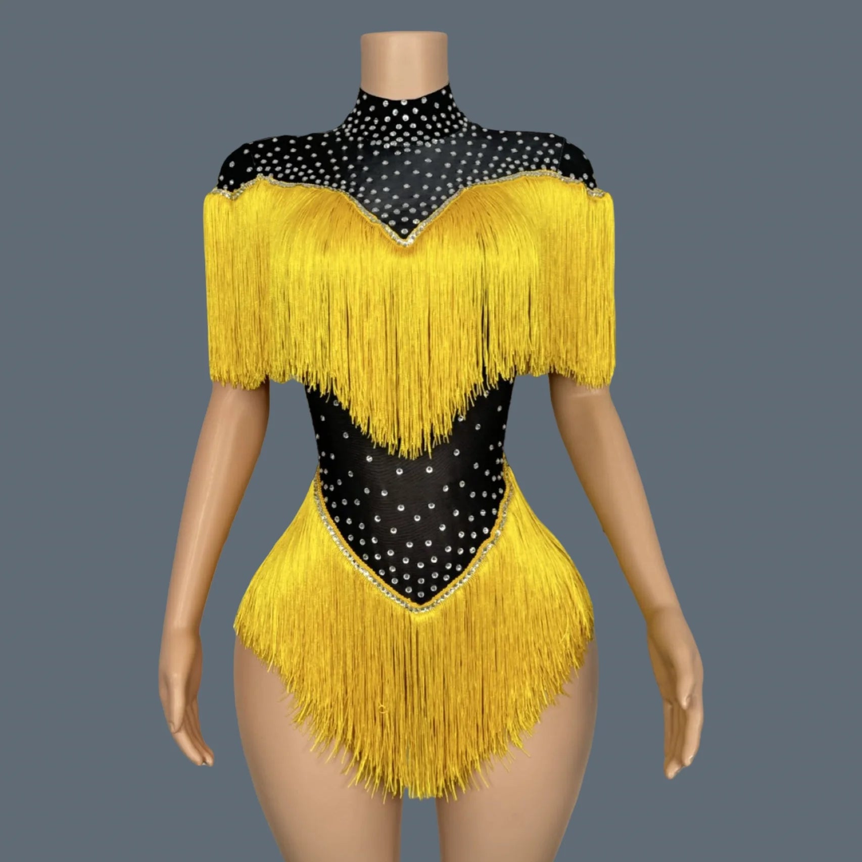 Sparkly Sequins Rhinestones Tassels Spandex Bodysuit Women Sexy Nightclub Stage Performance Dance Costume Dancer Outfit