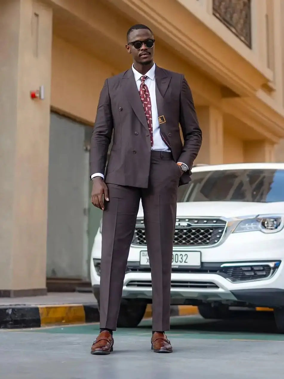 Brown Men's Suit 2 Pieces Double Breasted Male Blazer Sets Business Tuxedos Jacket And Pants For Special Occasions
