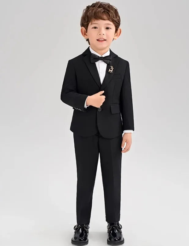 Ensemble costume noir pour tout-petit garçon avec cravate et blazer à deux boutons 
