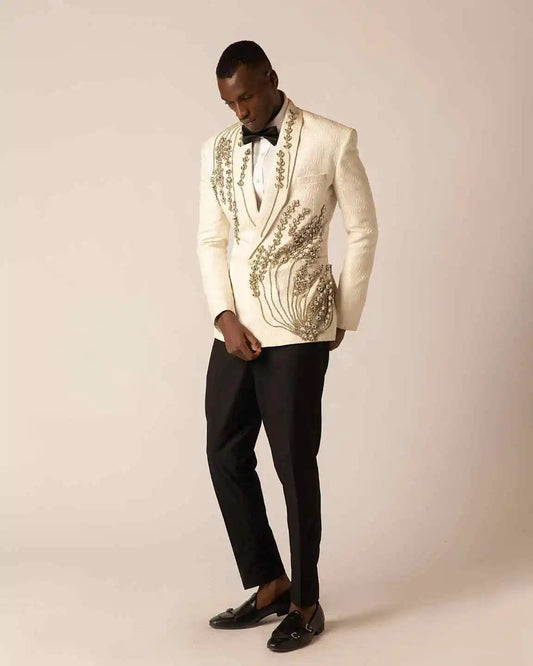Sparkly Wedding Groom Tuxedos 2 Pieces Blazer Pants Crystal Beading  Formal Party Special Occasion Men Suit Customized