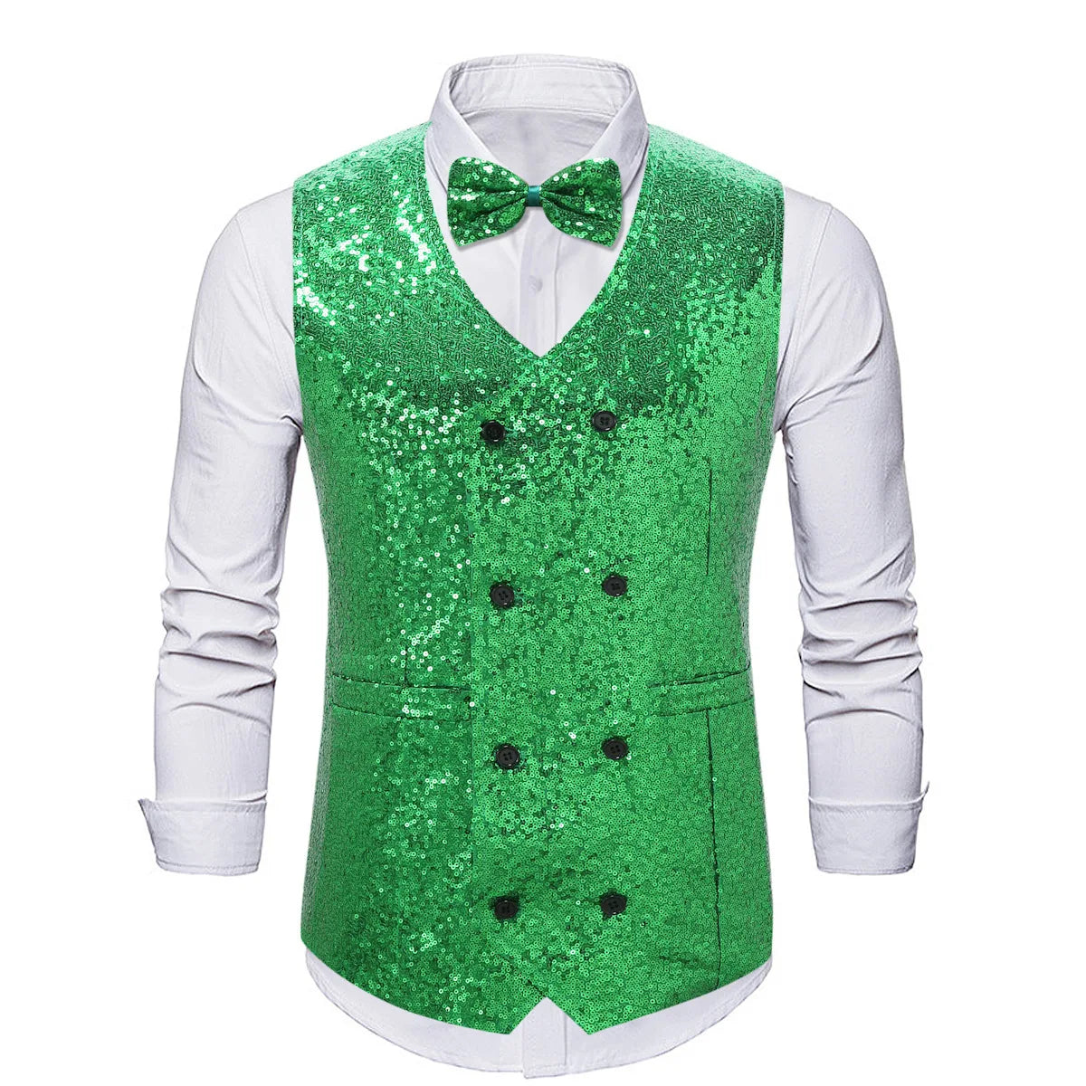 New Fashion Shiny Sequin Suit Vest for Men, Gold /Silver  Double Breasted Chalecos De Vestir Hombre