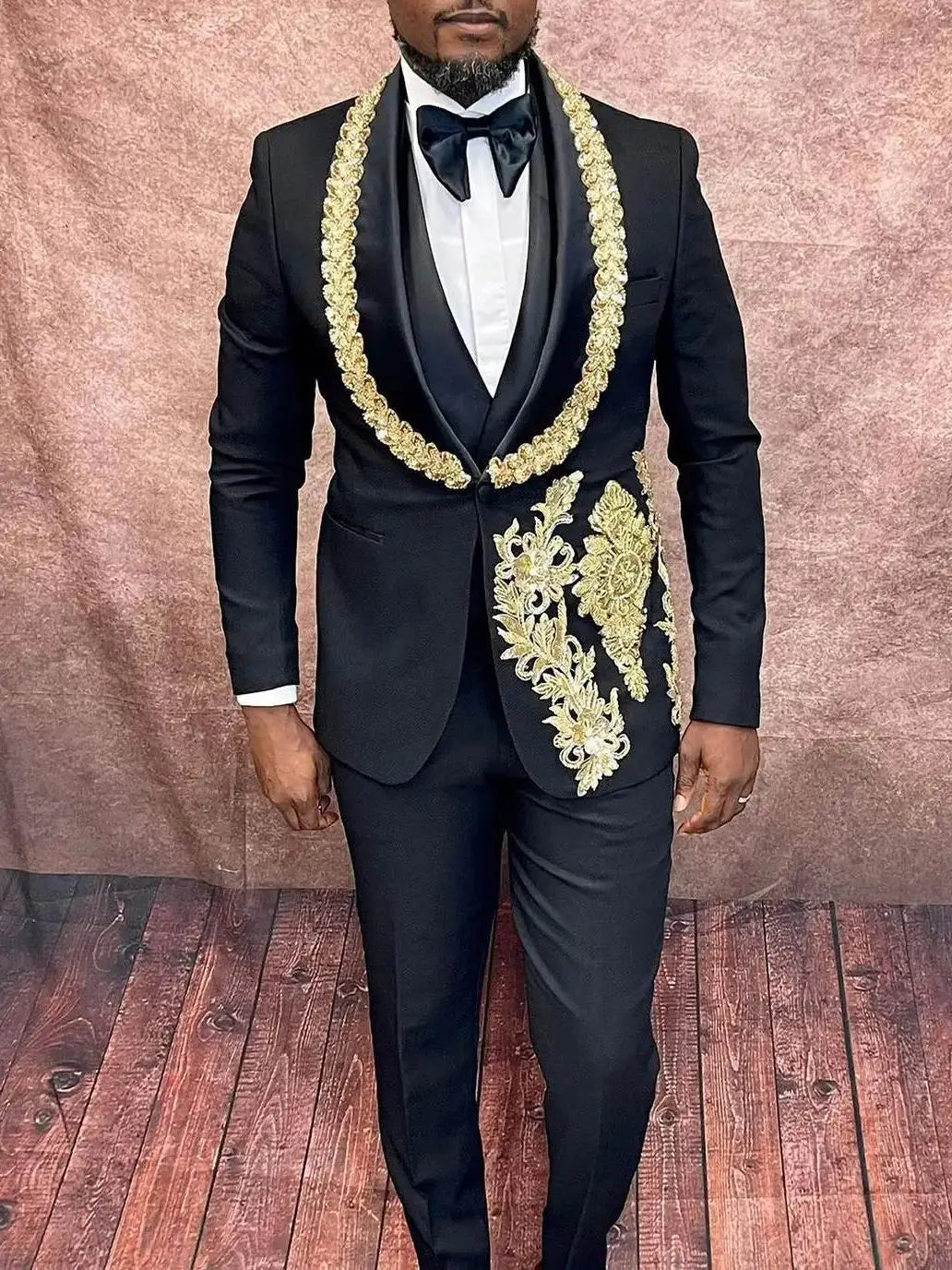 Wedding Men Suits Appliques Beading 3 Pieces Set Shawl Lapel Shiny Blazer Celebrity Tuxedo Coat Jacket Vest Pants Customized
